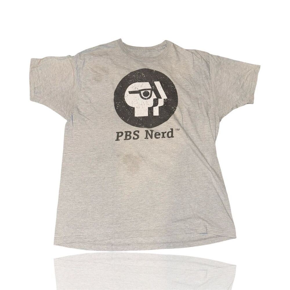 PBS Nerd Graphic T-Shirt Unisex Gray Short Sleeve Crew Neck Shirt: GUC